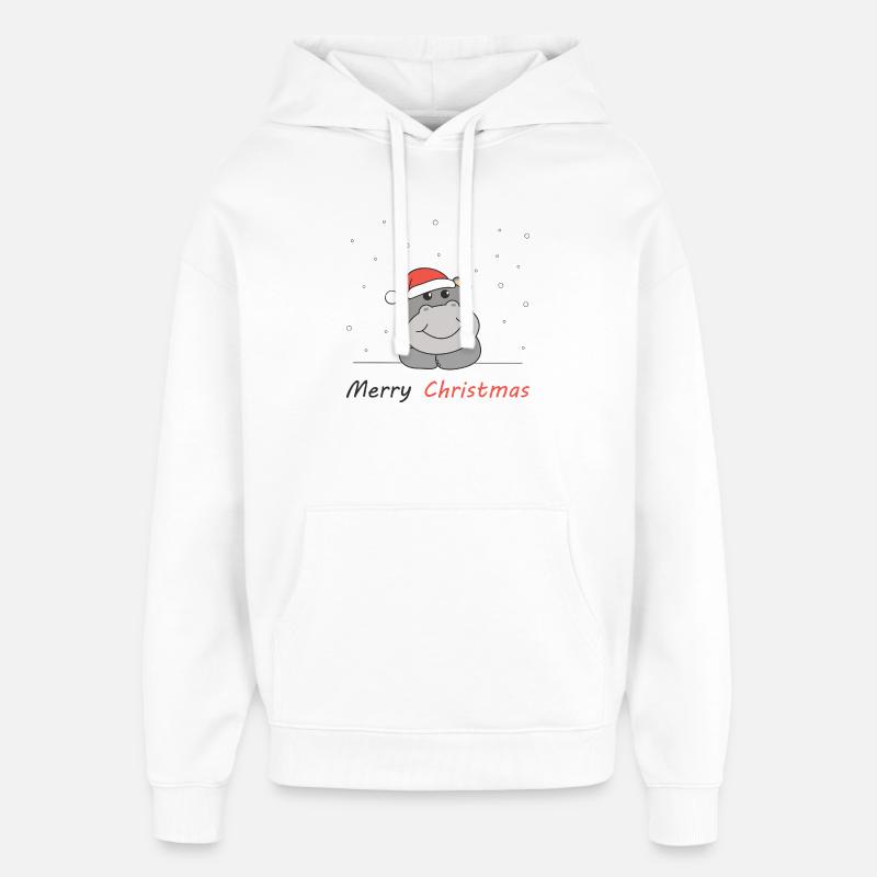 Hippopotame Noël Neige Hiver Animaux Hippopotames - Sweat à capuche unisexe Stanley/Stella Oversized - blanc