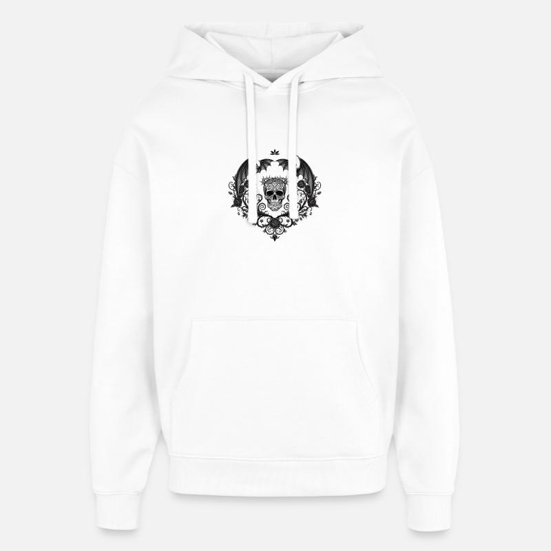 Crâne gothique sombre avec des chauves-souris - Sweat à capuche unisexe Stanley/Stella Oversized - blanc