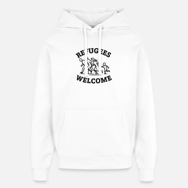 Illustration de bienvenue aux réfugiés - Sweat à capuche unisexe Stanley/Stella Oversized - blanc