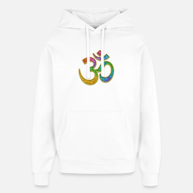 Symbole Om arc-en-ciel au design pailleté - Sweat à capuche unisexe Stanley/Stella Oversized - blanc