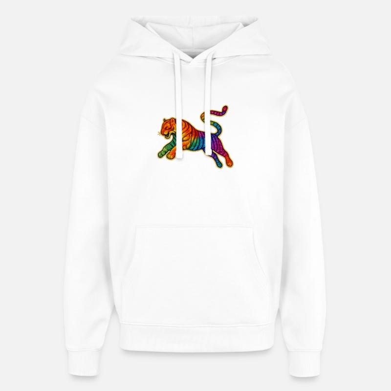 Motif de patch tigre arc-en-ciel - Sweat à capuche unisexe Stanley/Stella Oversized - blanc