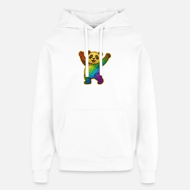 Panda arc-en-ciel scintillant - Sweat à capuche unisexe Stanley/Stella Oversized - blanc