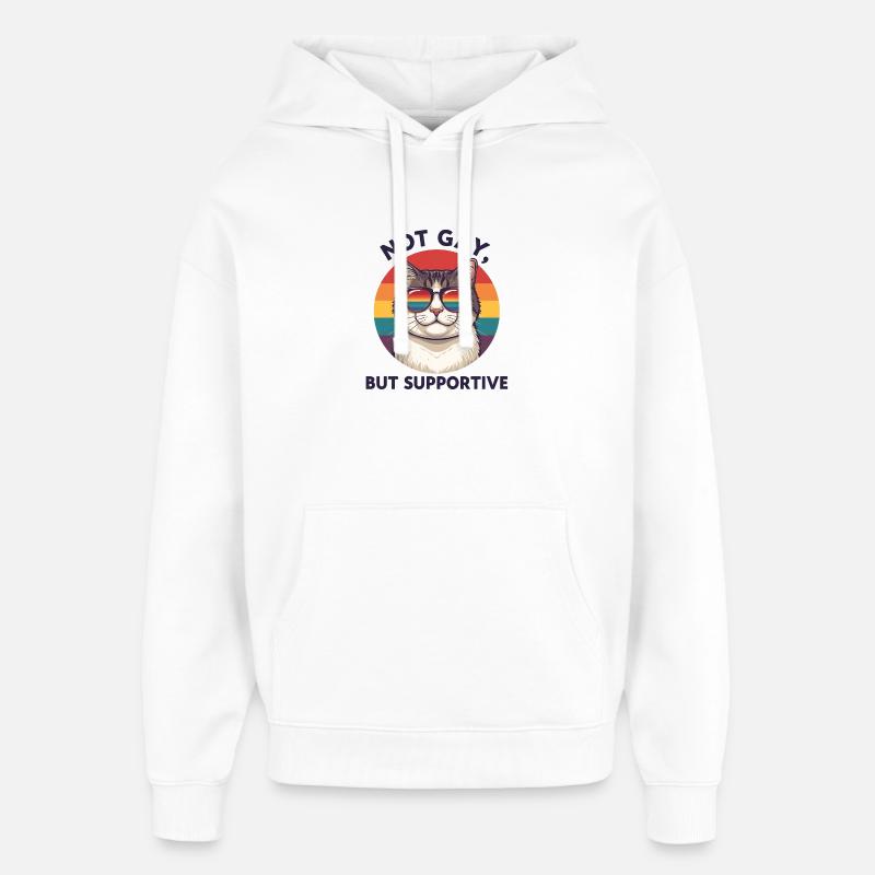 Pas gai, mais solidaire – Cat & Rainbow - Sweat à capuche unisexe Stanley/Stella Oversized - blanc