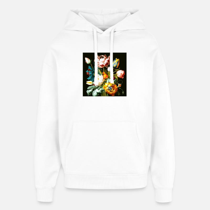 Composition florale texturée sur noir - Sweat à capuche unisexe Stanley/Stella Oversized - blanc