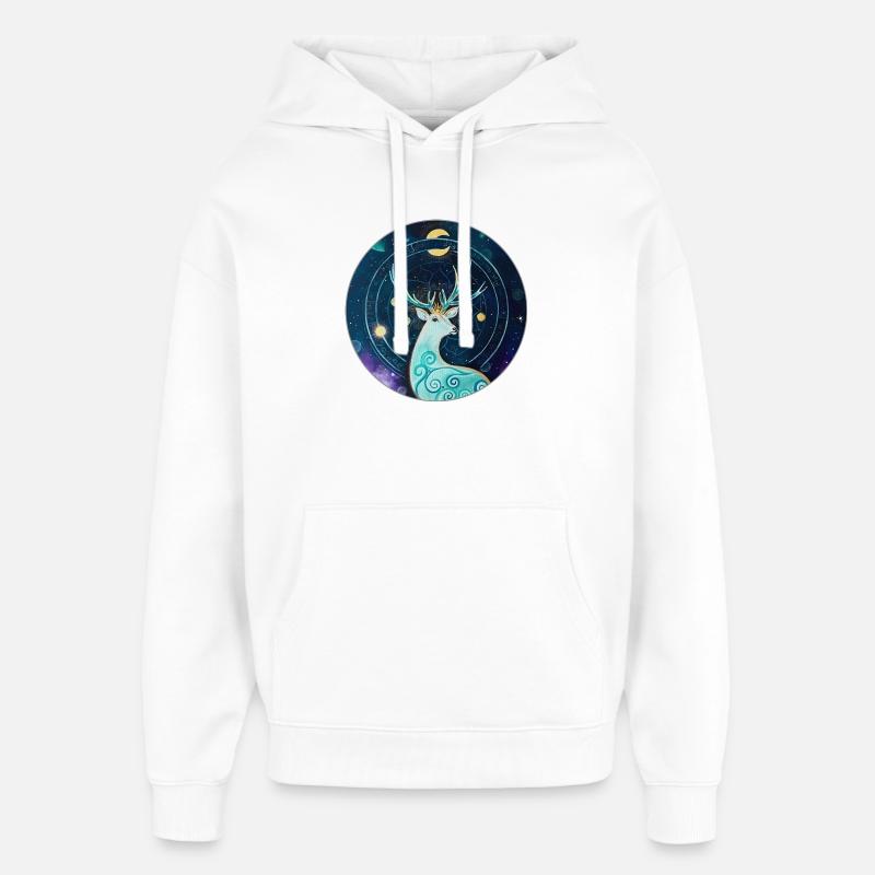 Cerf mystique dans le ciel étoilé - Sweat à capuche unisexe Stanley/Stella Oversized - blanc