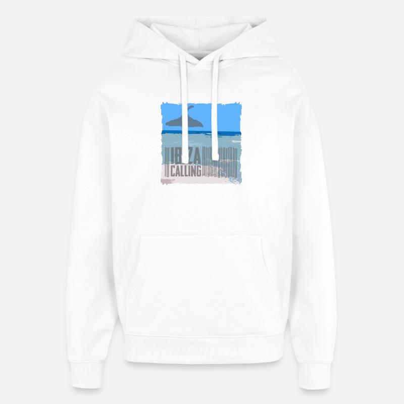 Plage d’Ibiza avec parasol - Sweat à capuche unisexe Stanley/Stella Oversized - blanc