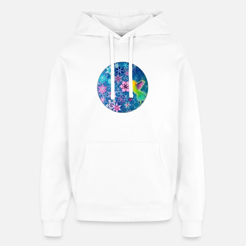 Colibri et fleurs à géométrie sacrée - Sweat à capuche unisexe Stanley/Stella Oversized - blanc