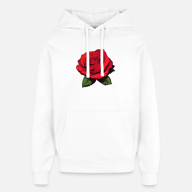 Rose rouge avec des feuilles - Sweat à capuche unisexe Stanley/Stella Oversized - blanc