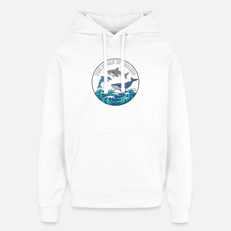 Ocean Calls Dauphin Baleine Insigne - Sweat à capuche unisexe Stanley/Stella Oversized - blanc