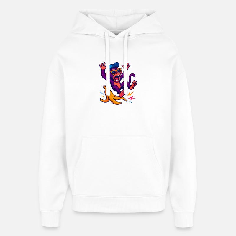 Singe néon avec banane - Sweat à capuche unisexe Stanley/Stella Oversized - blanc