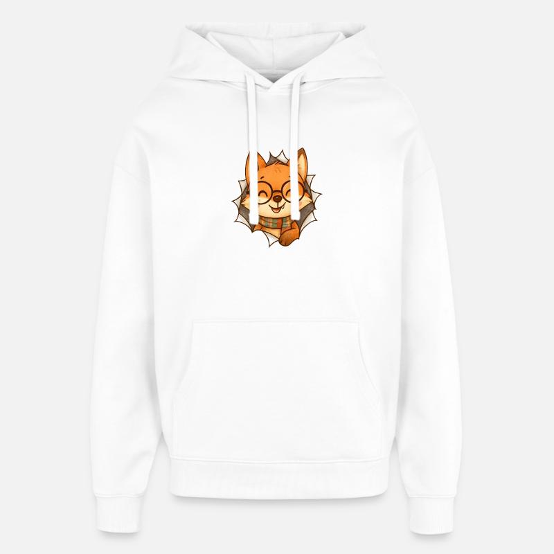 Lunettes de renard écharpe dessin animé - Sweat à capuche unisexe Stanley/Stella Oversized - blanc