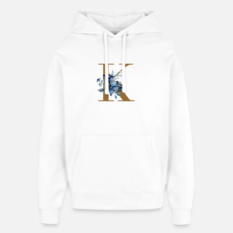 K Monogramme à fleurs bleues - Sweat à capuche unisexe Stanley/Stella Oversized - blanc