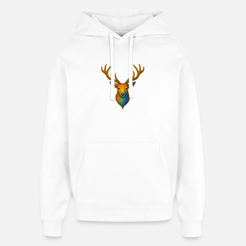 Rainbow deer with gold frame - Oversized Unisex Hoodie by Stanley/Stella - white