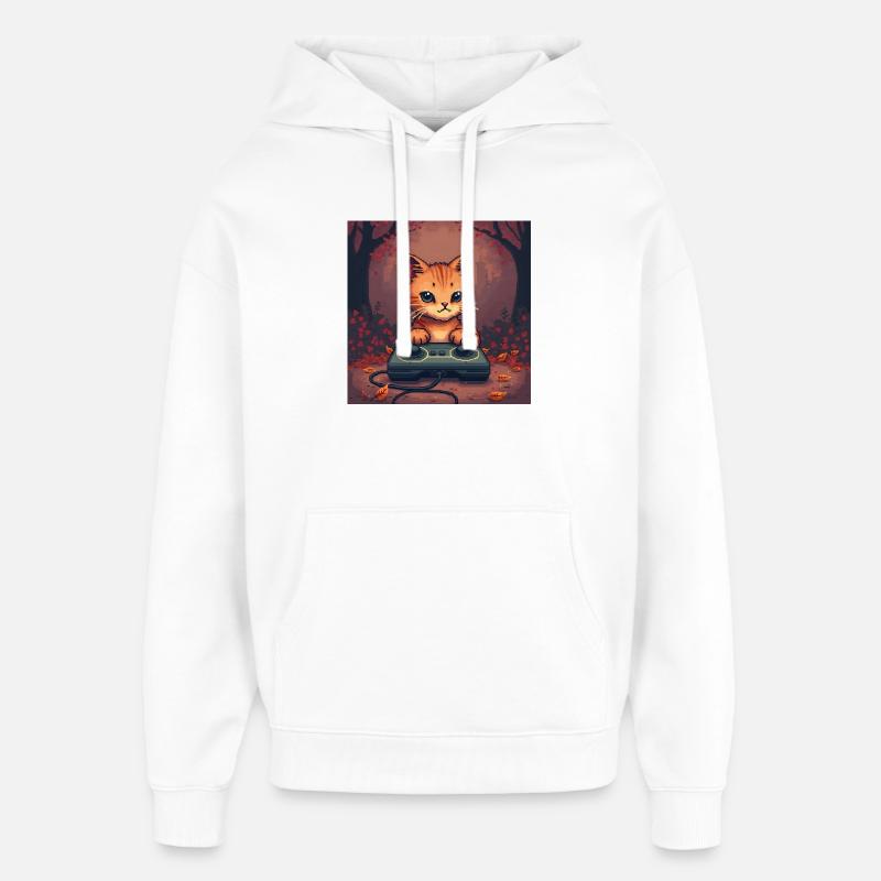 Manette Cozy Pixel Cat - Sweat à capuche unisexe Stanley/Stella Oversized - blanc