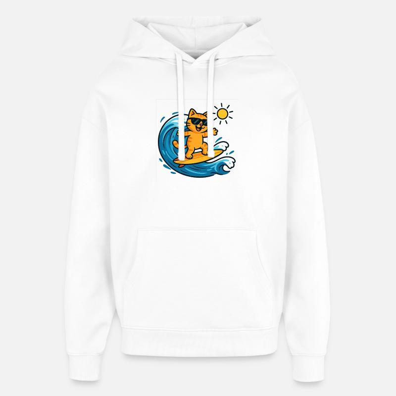 Chat surfeur soleil - Sweat à capuche unisexe Stanley/Stella Oversized - blanc