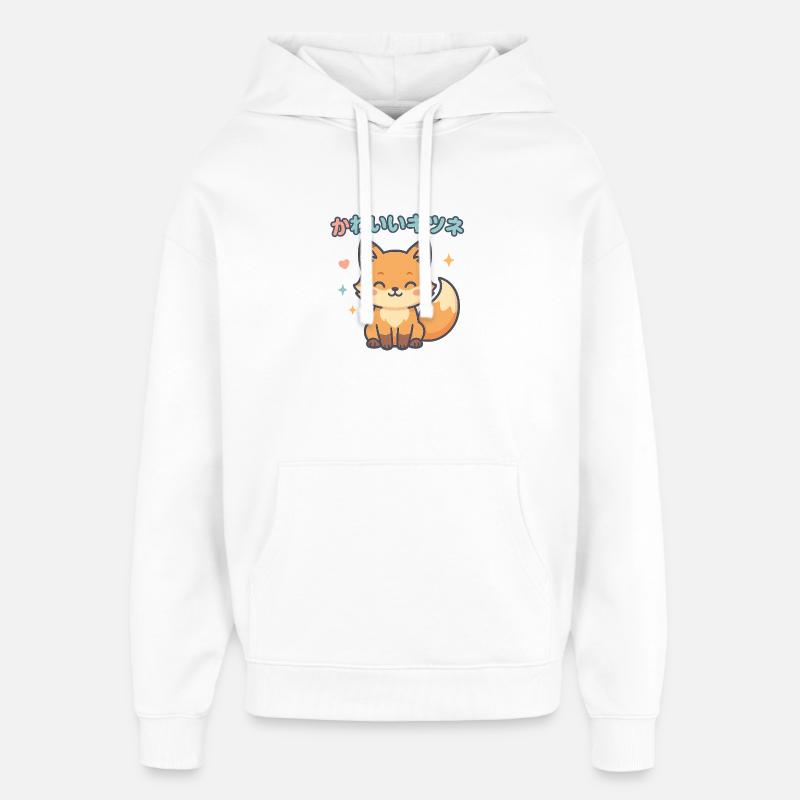 Illustration de renarde kawaii - Sweat à capuche unisexe Stanley/Stella Oversized - blanc
