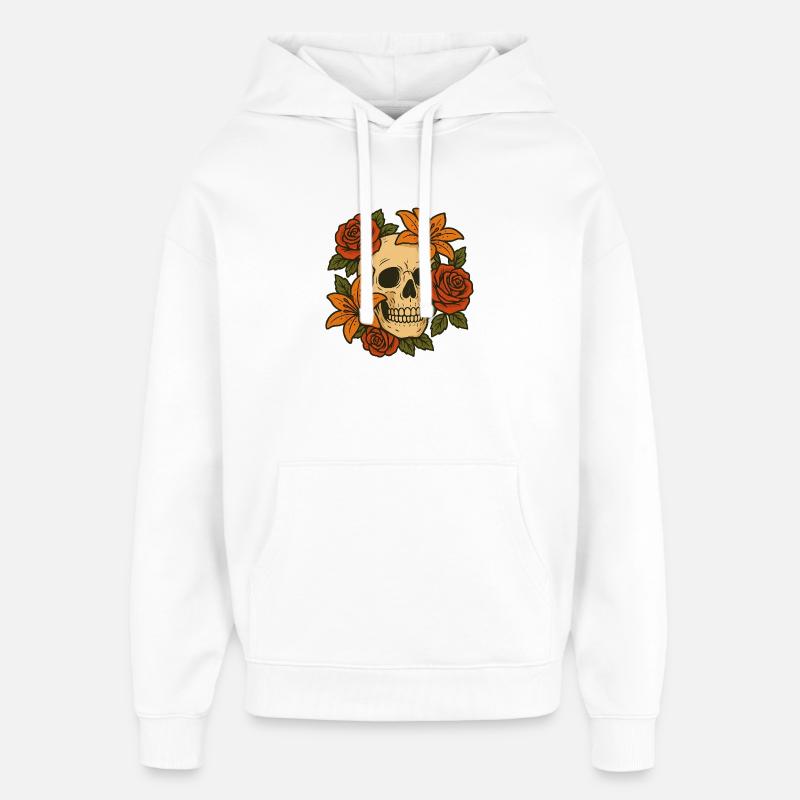 Crâne floral avec des roses - Sweat à capuche unisexe Stanley/Stella Oversized - blanc