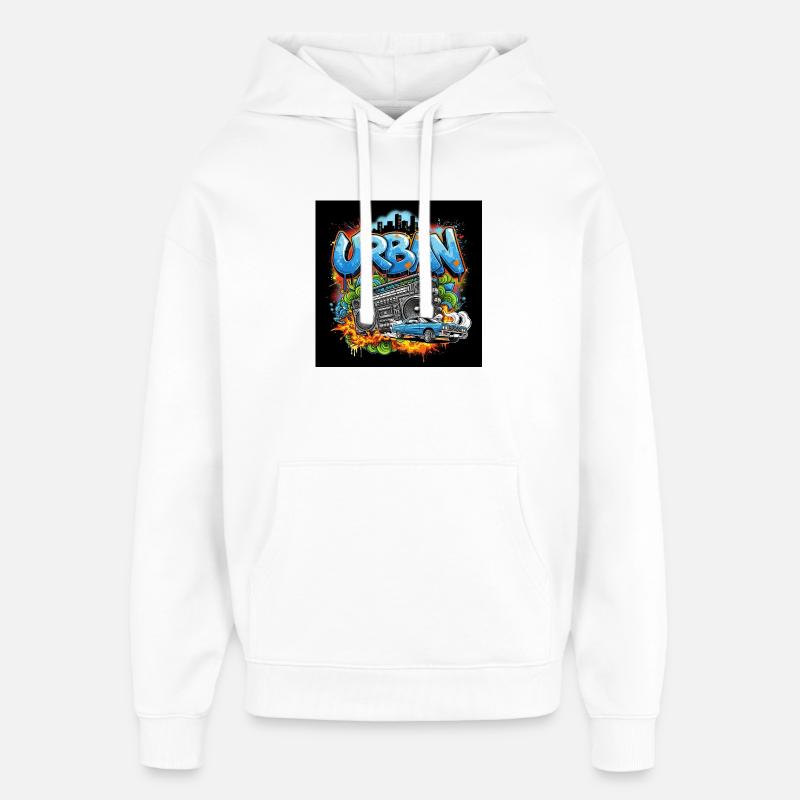 Graffiti urbain avec boombox et voiture - Sweat à capuche unisexe Stanley/Stella Oversized - blanc