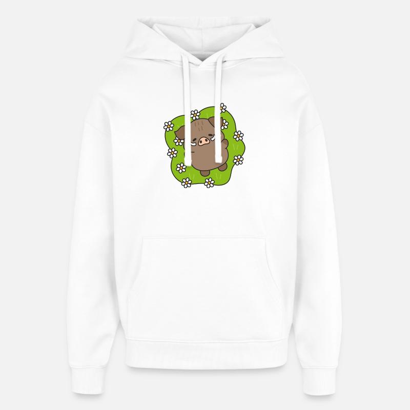 Fröhliches Schwein unter Gänseblümchen - Oversized Unisex Hoodie von Stanley/Stella - Weiß