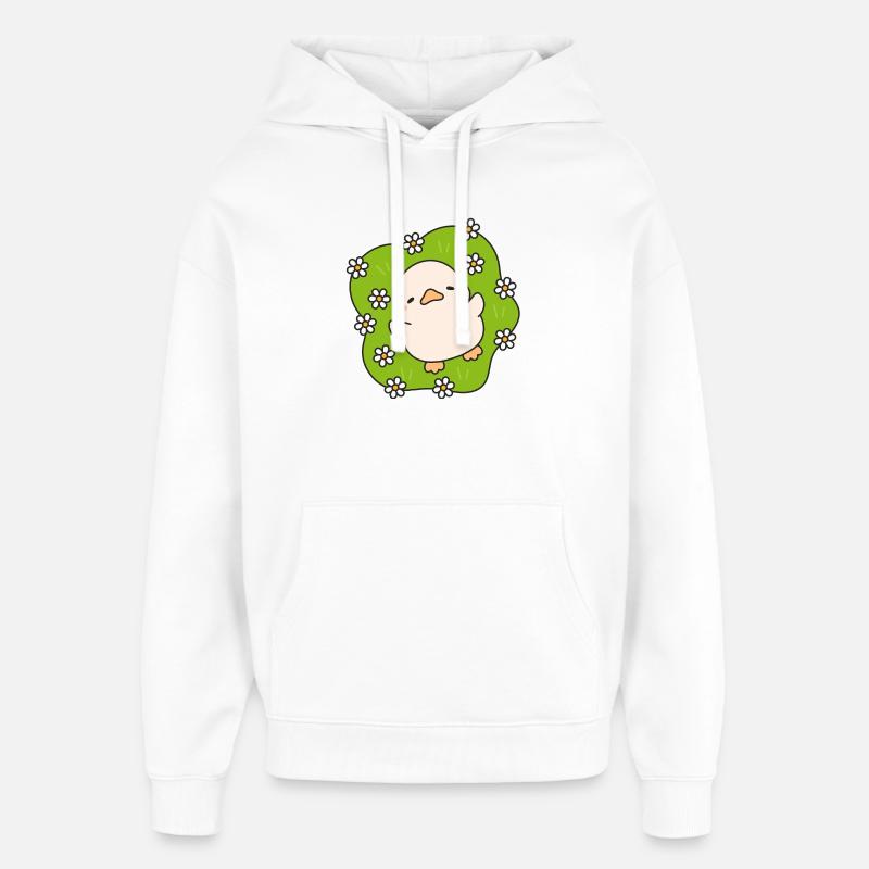 Poussin fleuri sur vert pastel - Sweat à capuche unisexe Stanley/Stella Oversized - blanc