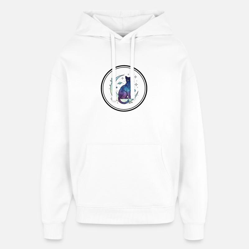 Lune Chat Galaxie Aquarelle - Sweat à capuche unisexe Stanley/Stella Oversized - blanc