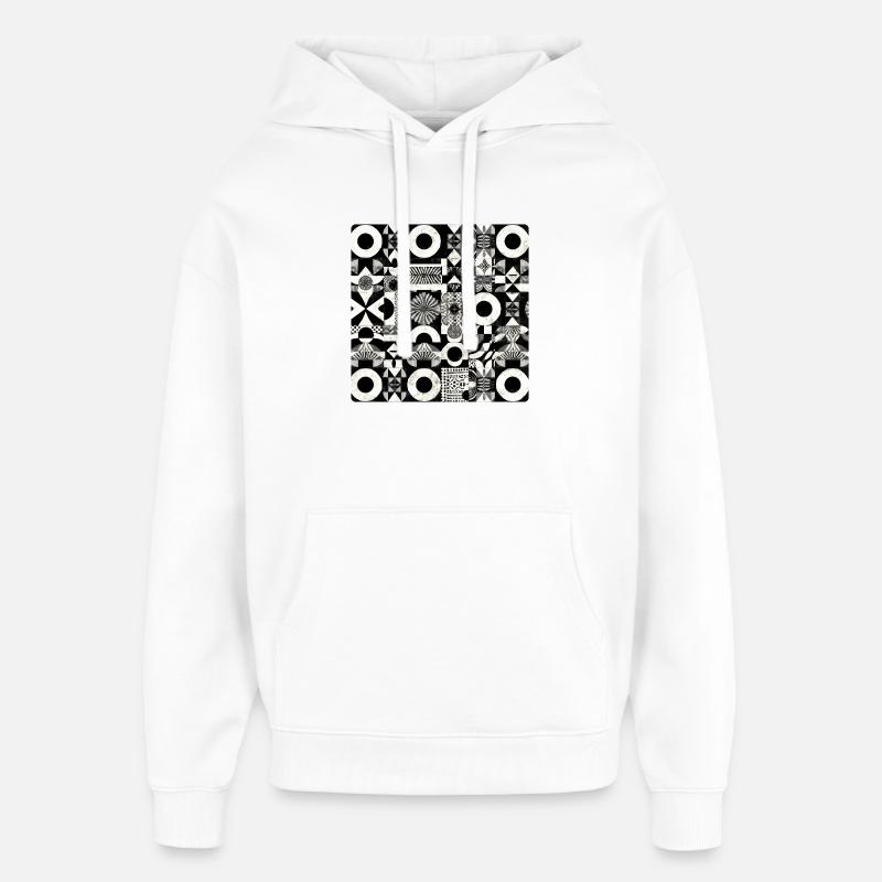 Abstract Black and White Pattern Geometry - Oversized Unisex Hoodie by Stanley/Stella - white