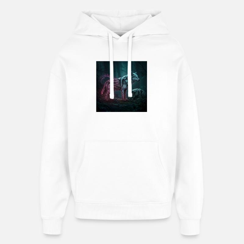 Neonrunen Wolfwald im Mondschein - Oversized Unisex Hoodie von Stanley/Stella - Weiß