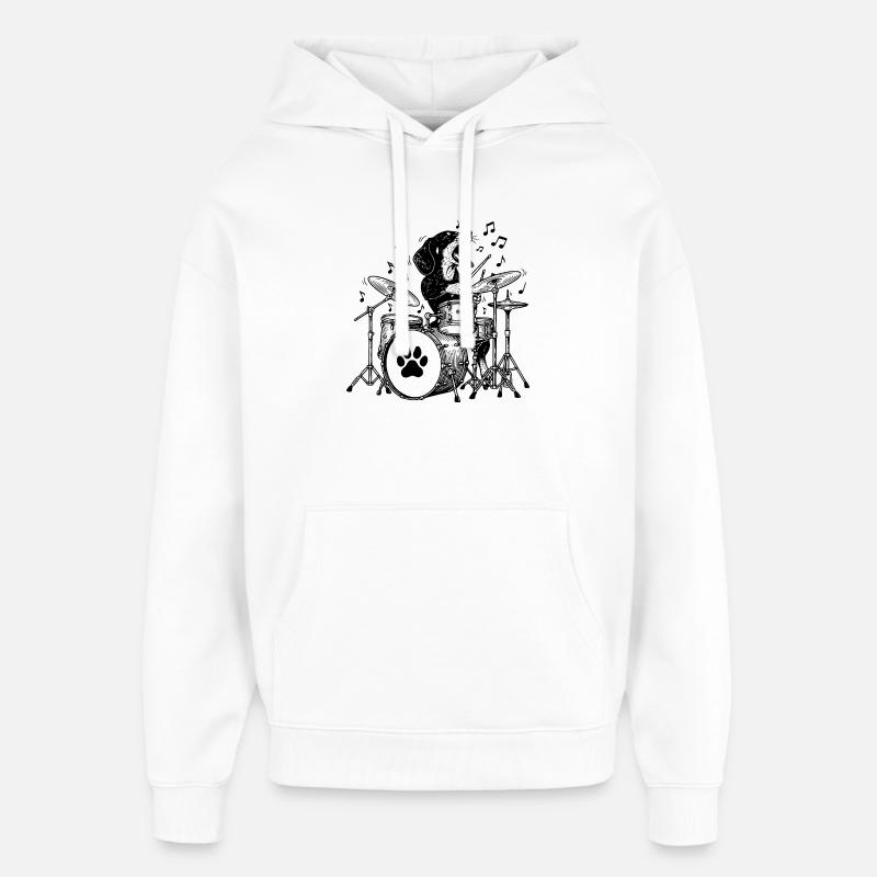 Teckel musical Drummer Art - Sweat à capuche unisexe Stanley/Stella Oversized - blanc