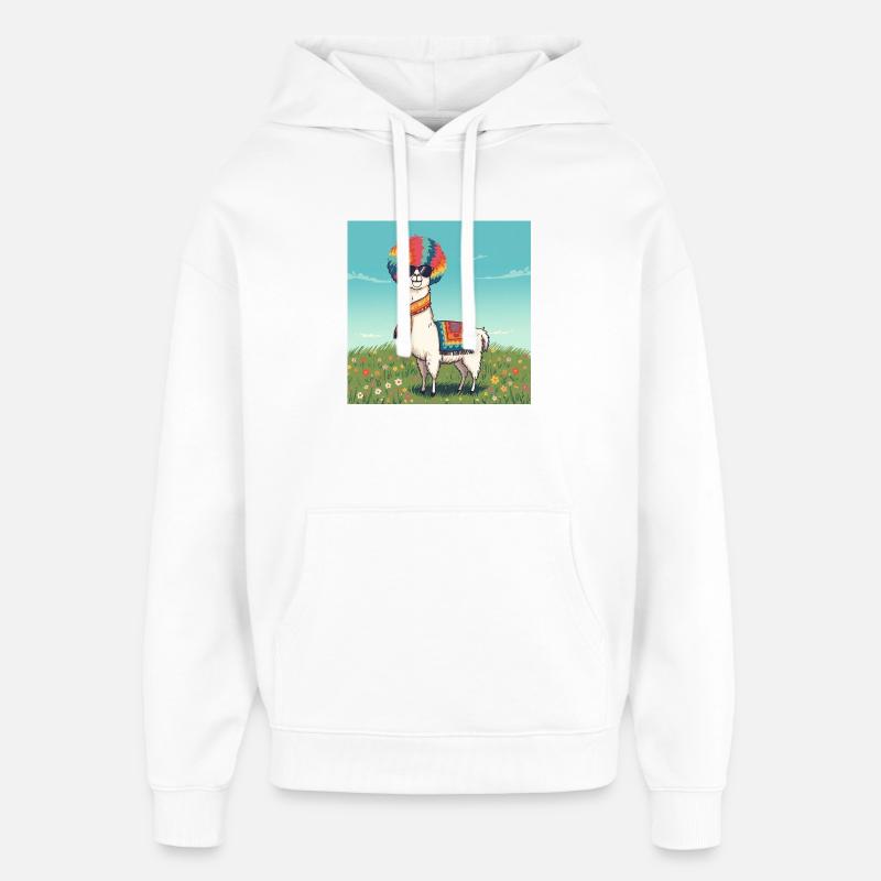 Lama arc-en-ciel funky - Sweat à capuche unisexe Stanley/Stella Oversized - blanc