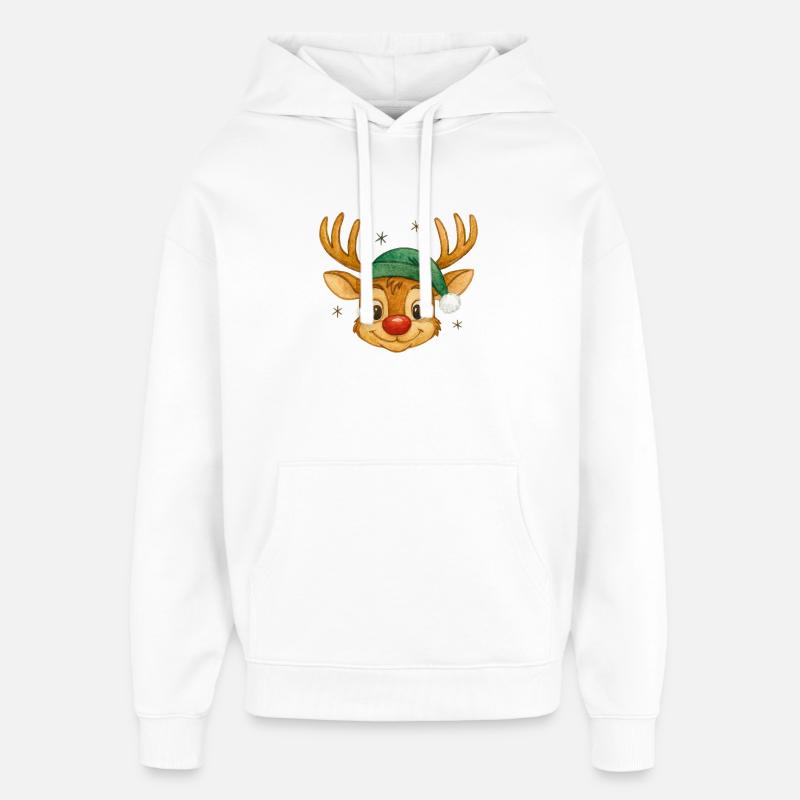 Renne avec chapeau de Père Noël - Sweat à capuche unisexe Stanley/Stella Oversized - blanc