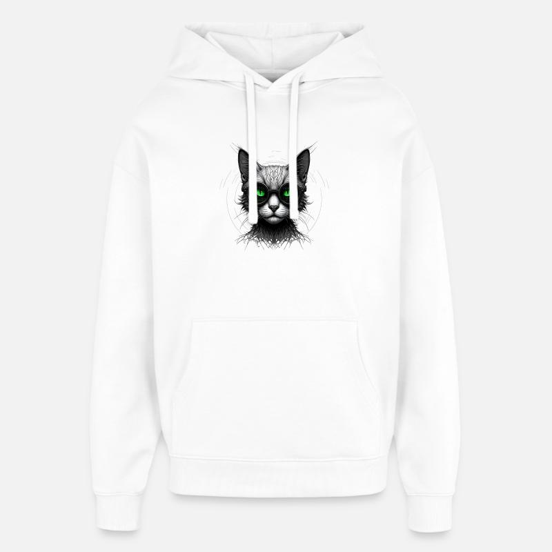 Green Eyes Computer Coder Geek Cat - Oversized Unisex Hoodie by Stanley/Stella - white