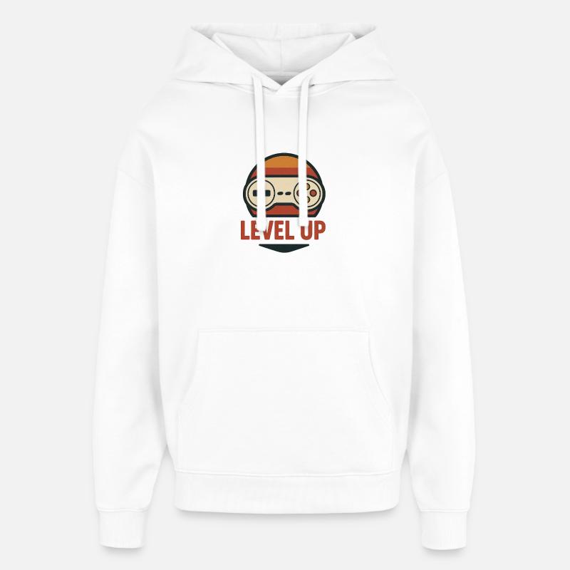 Level Up Retro Controller Graphics - Oversized Unisex Hoodie by Stanley/Stella - white