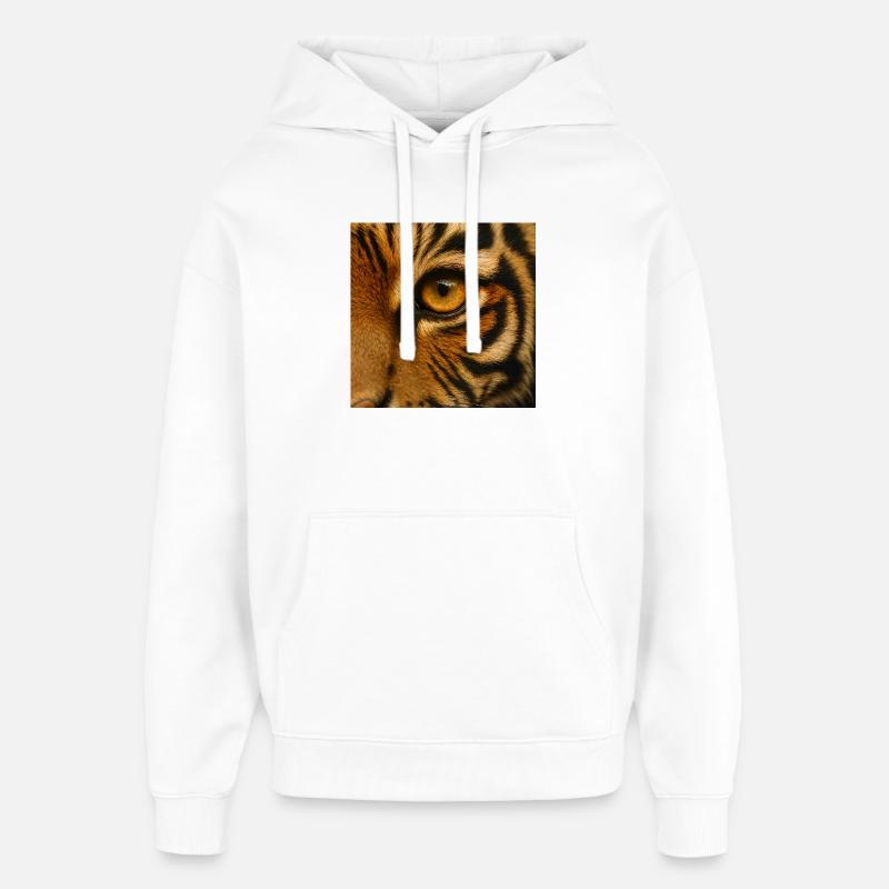 Animal - Tigre, gros plan de l’œil - Sweat à capuche unisexe Stanley/Stella Oversized - blanc
