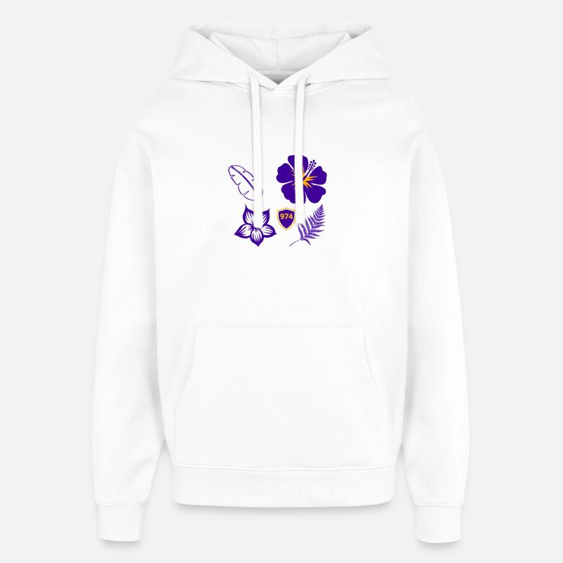 Hibiscus Violet Bouclier 974 - Sweat à capuche unisexe Stanley/Stella Oversized - blanc