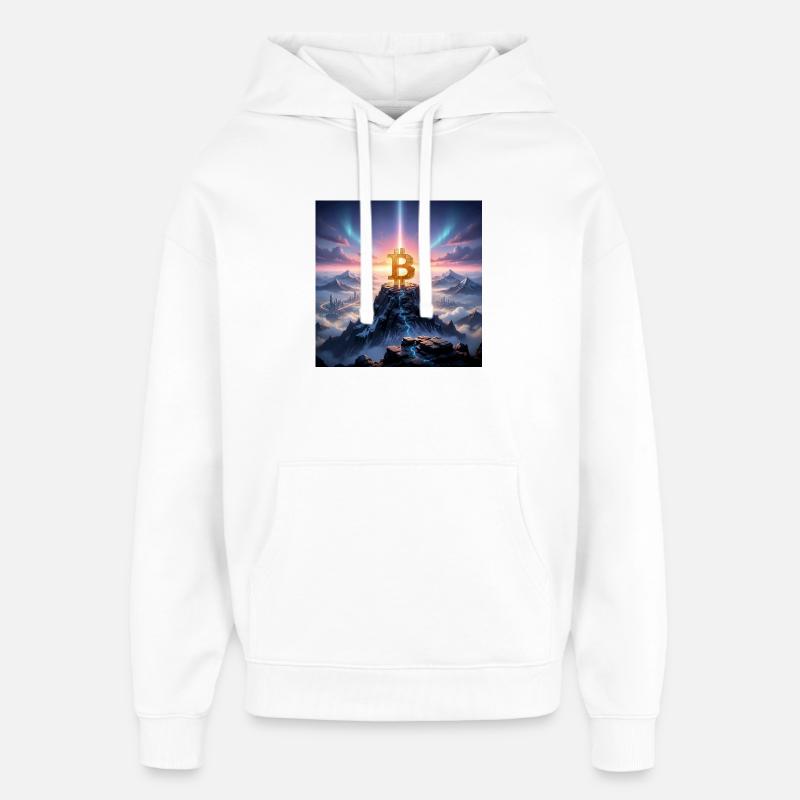 Bitcoin summit light over mountain range - Oversized Unisex Hoodie by Stanley/Stella - white