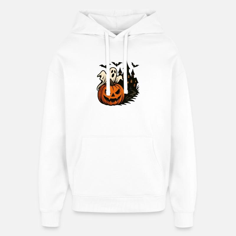 Citrouille d’Halloween, Scène de maison hantée - Sweat à capuche unisexe Stanley/Stella Oversized - blanc