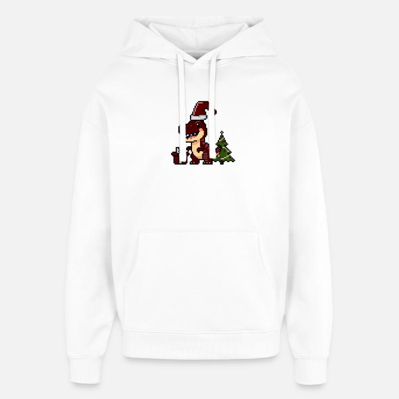 Pixel Dino Dino de Noël - Sweat à capuche unisexe Stanley/Stella Oversized - blanc