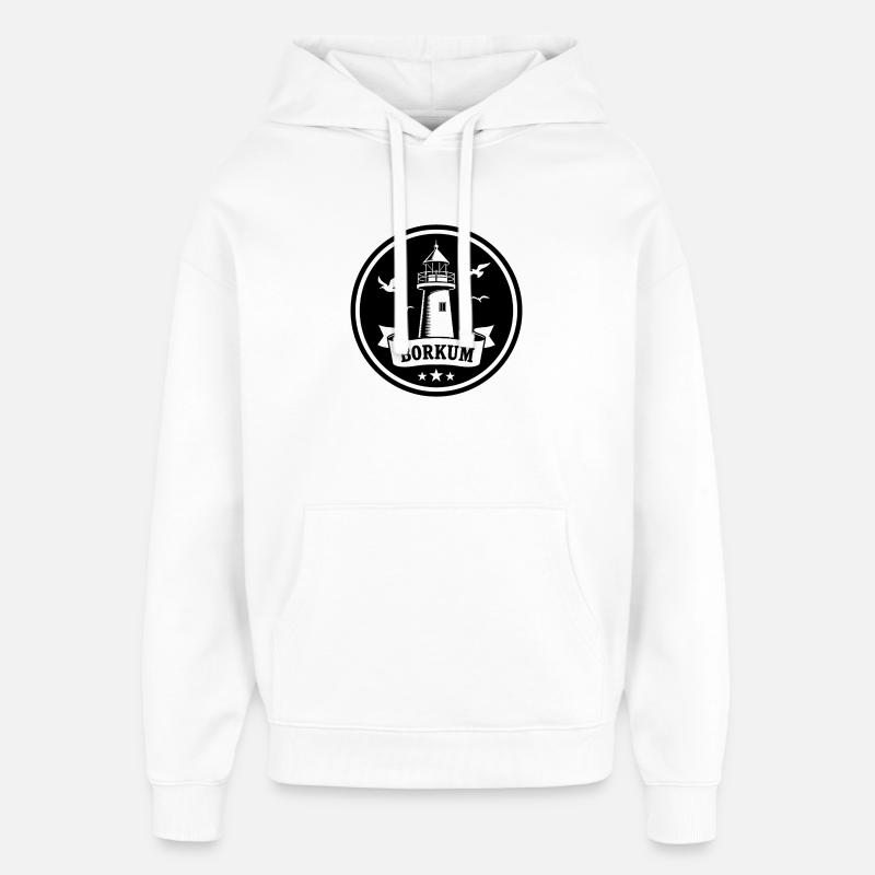 Leuchtturm Borkum Maritimes Emblem - Oversized Unisex Hoodie von Stanley/Stella - Weiß