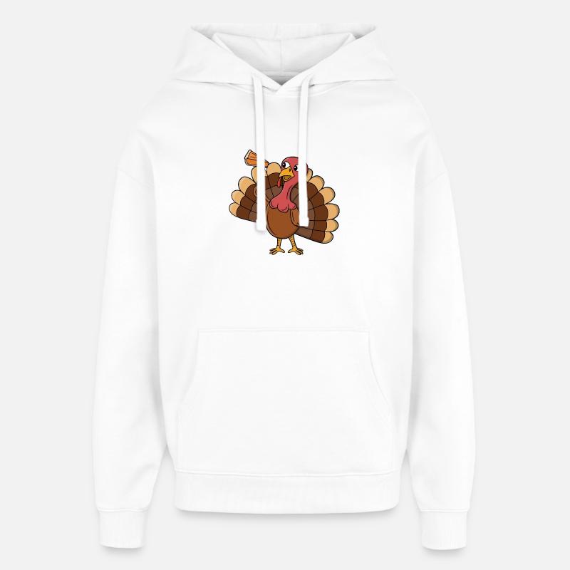 Dinde avec une tranche de tarte - Sweat à capuche unisexe Stanley/Stella Oversized - blanc