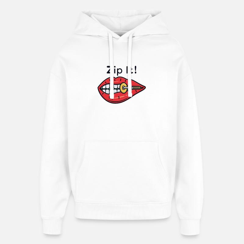 Zip It ! Fermeture éclair Red Lips - Sweat à capuche unisexe Stanley/Stella Oversized - blanc