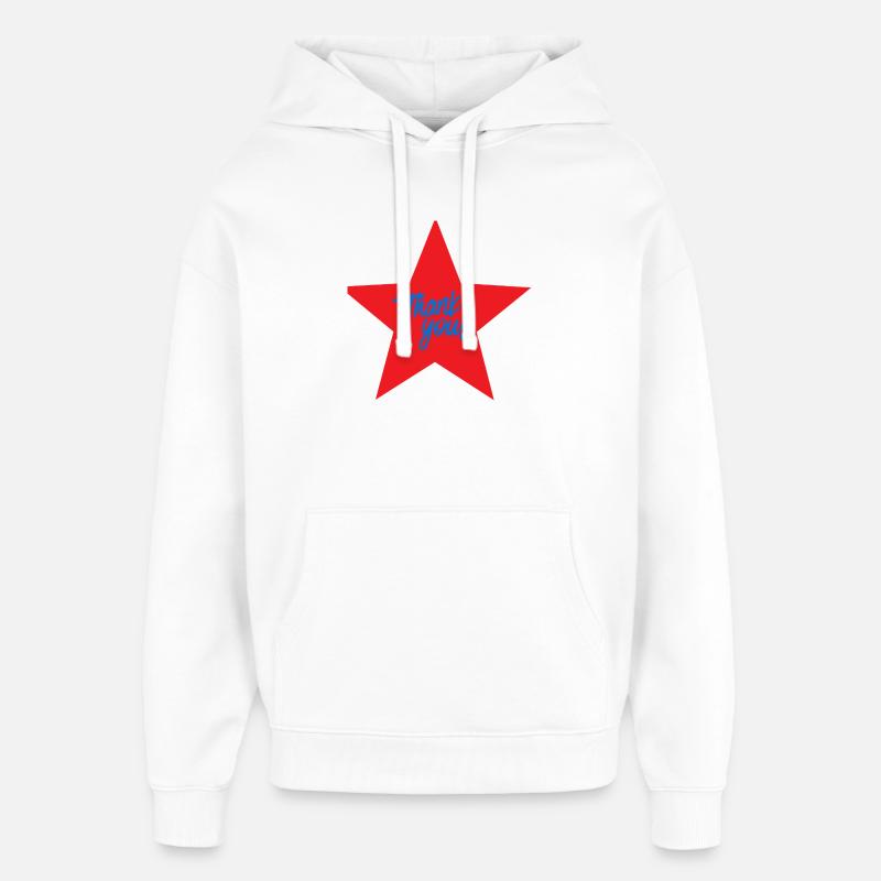 Étoile Rouge Merci Bleu - Sweat à capuche unisexe Stanley/Stella Oversized - blanc