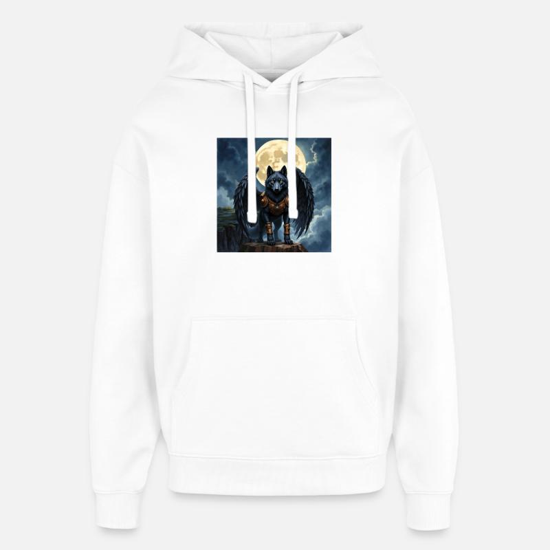 Loup ailé sous la pleine lune - Sweat à capuche unisexe Stanley/Stella Oversized - blanc