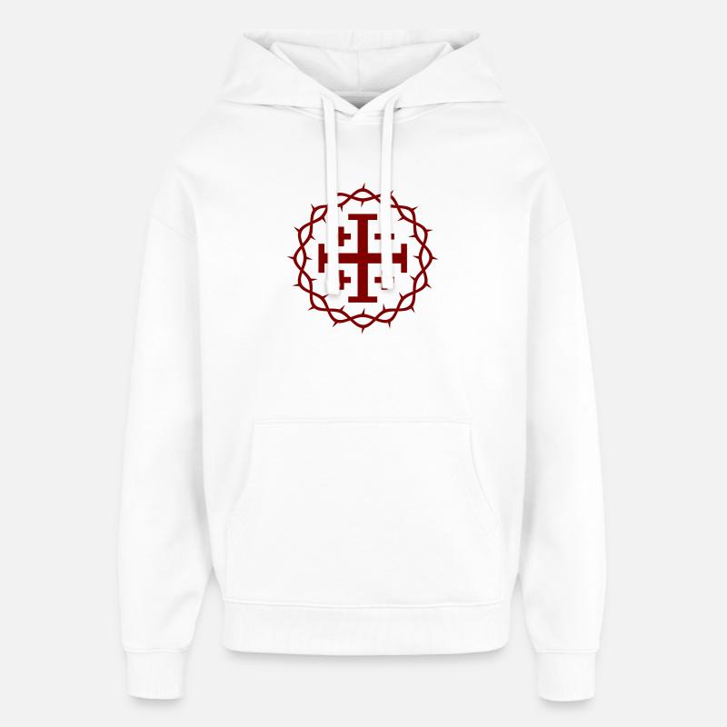 Croix de Jérusalem et couronne d’épines - Sweat à capuche unisexe Stanley/Stella Oversized - blanc