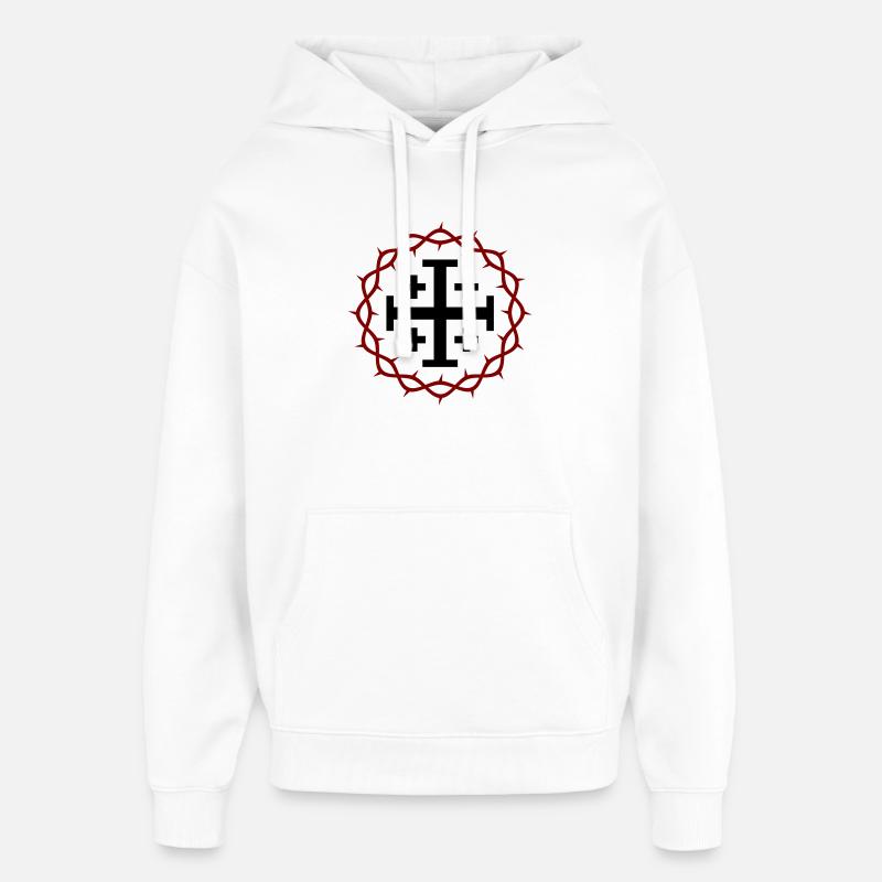 Croix de Jérusalem et couronne d’épines - Sweat à capuche unisexe Stanley/Stella Oversized - blanc