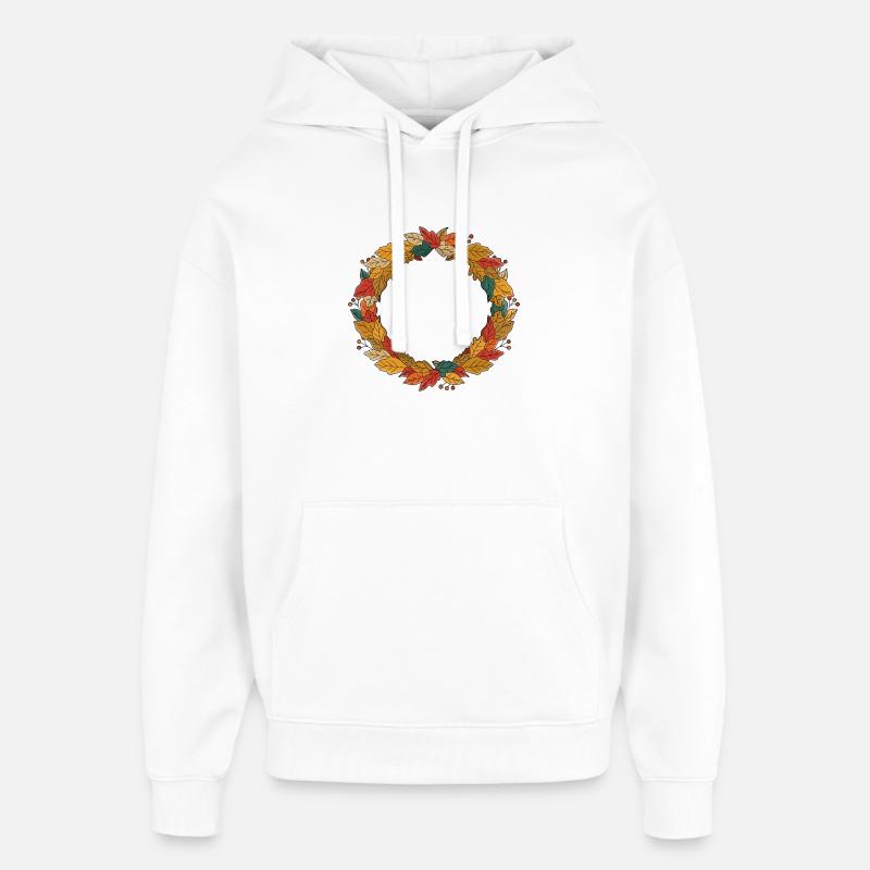 Cercle de couronne de feuilles d’automne - Sweat à capuche unisexe Stanley/Stella Oversized - blanc