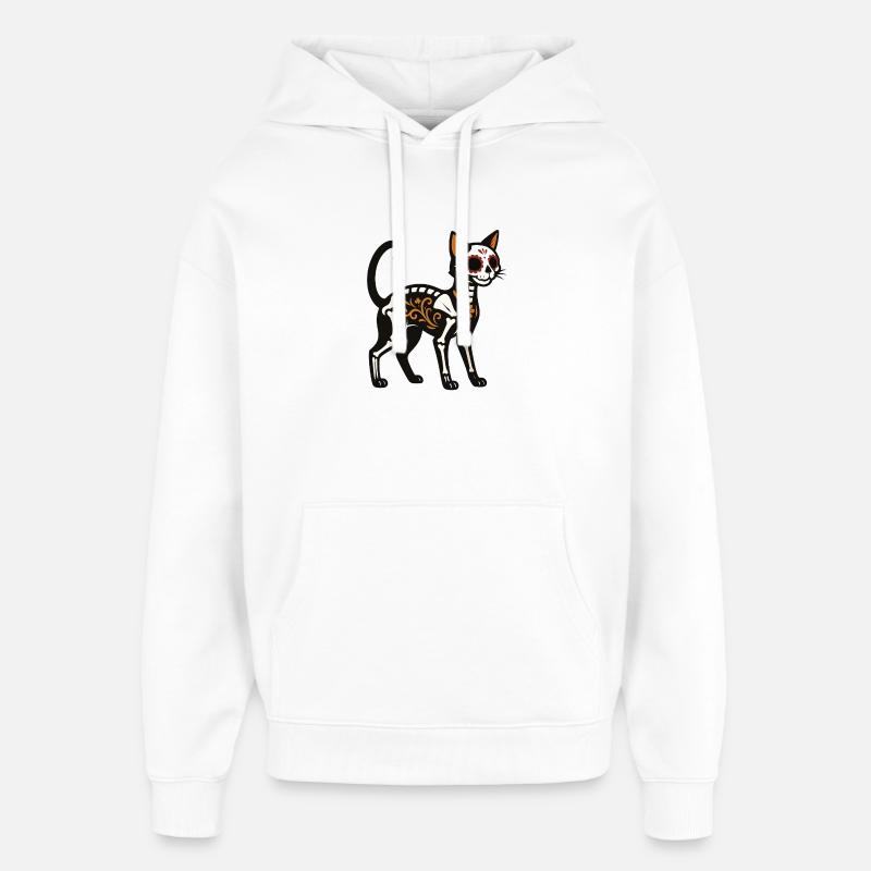 Dia de Muertos Skeletkatze - Sweat à capuche unisexe Stanley/Stella Oversized - blanc
