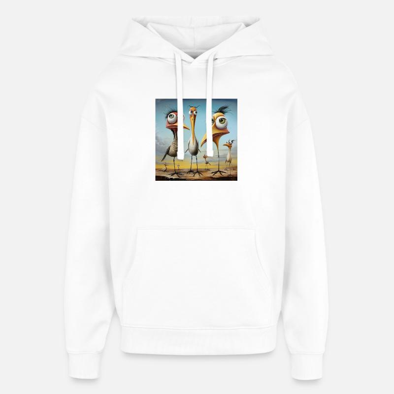 Volée d’oiseaux animée sur la plage - Sweat à capuche unisexe Stanley/Stella Oversized - blanc