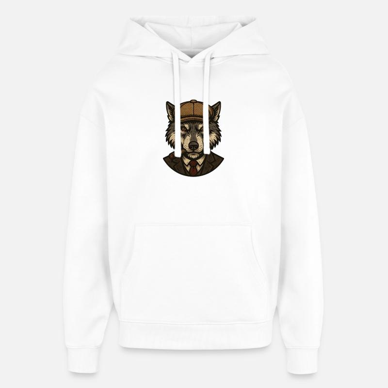 Wolf mit Baskenmütze und Zigarre - Oversized Unisex Hoodie von Stanley/Stella - Weiß