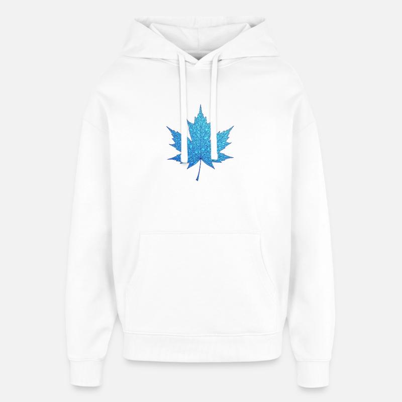 Imprimé géométrique de feuilles d’érable bleu - Sweat à capuche unisexe Stanley/Stella Oversized - blanc
