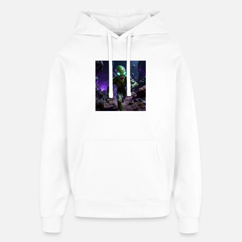 Extraterrestre vert aux yeux brillants - Sweat à capuche unisexe Stanley/Stella Oversized - blanc